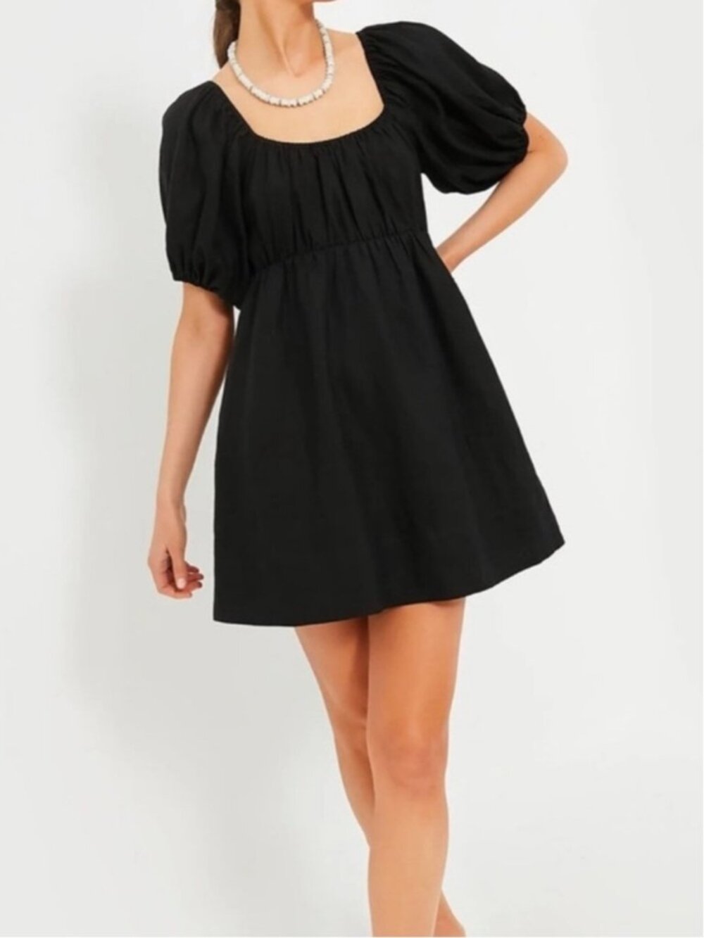 Tuckernuck Pomander Place Ares Puff Sleeve Linen Mini Dress Black S